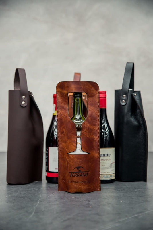 Forro de cuero para botella de vino